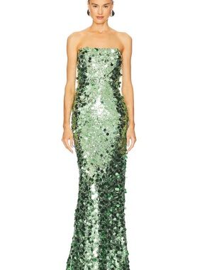 Bronx and Banco Green Sequin Strapless Gown